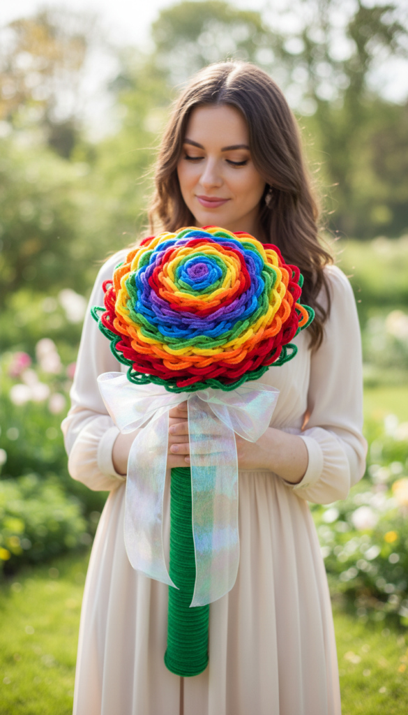 Colorful pipe cleaner flower bouquet arranged in a vase