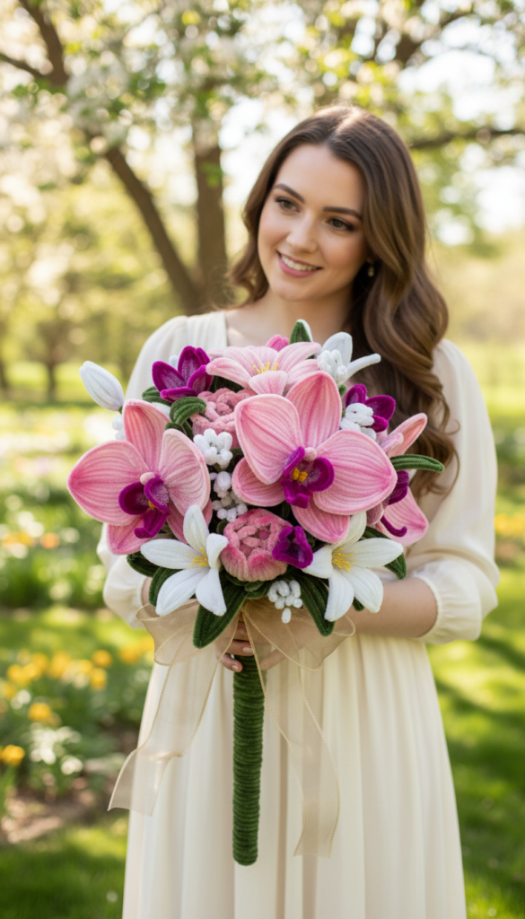 Colorful pipe cleaner flowers bouquet arranged in a vase