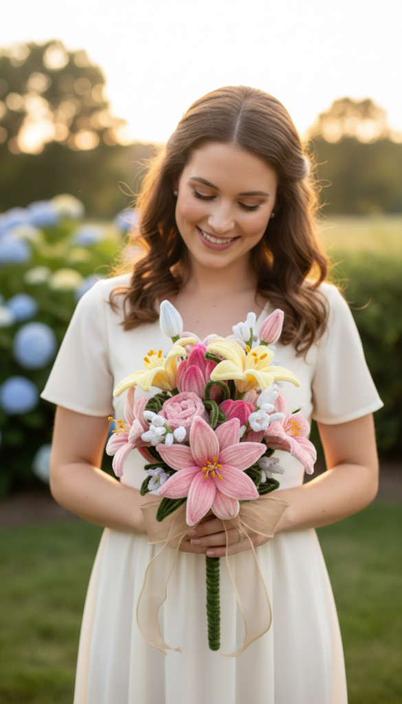 Colorful pipe cleaner flowers bouquet arranged in a vase