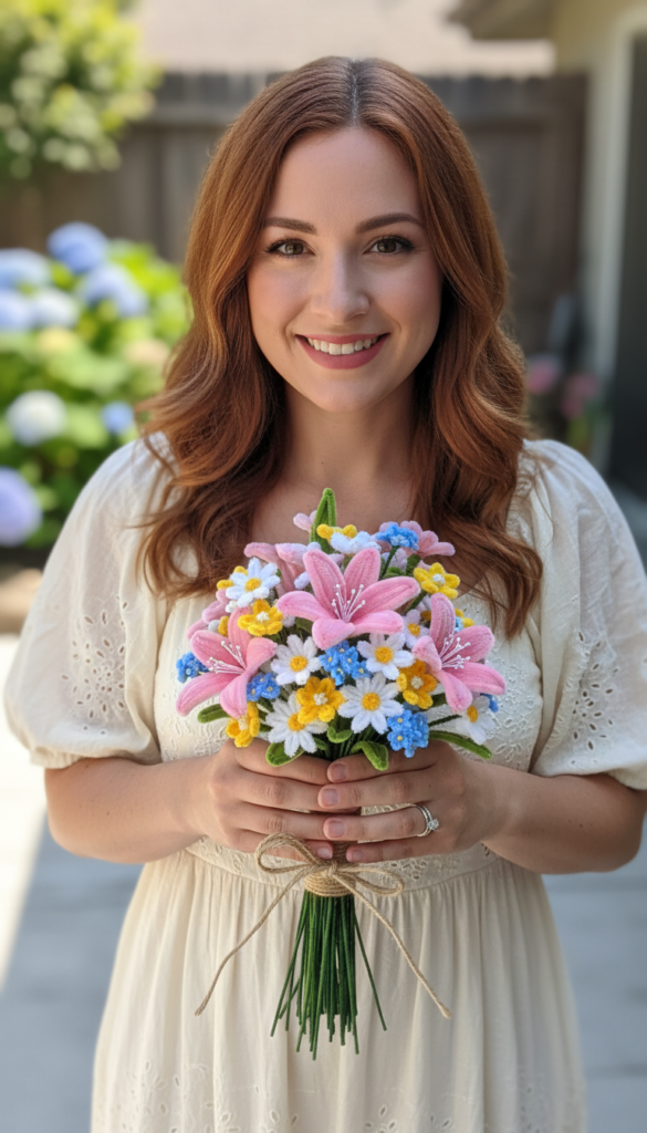 Colorful pipe cleaner flower bouquet arranged in a vase