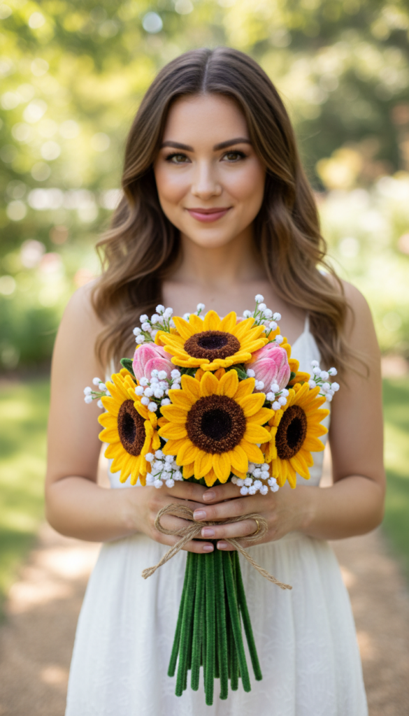 Colorful pipe cleaner flower bouquet arranged in a vase