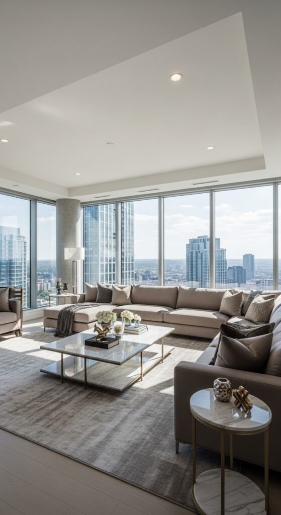 Modern contemporary luxury living room with artistic wall decor