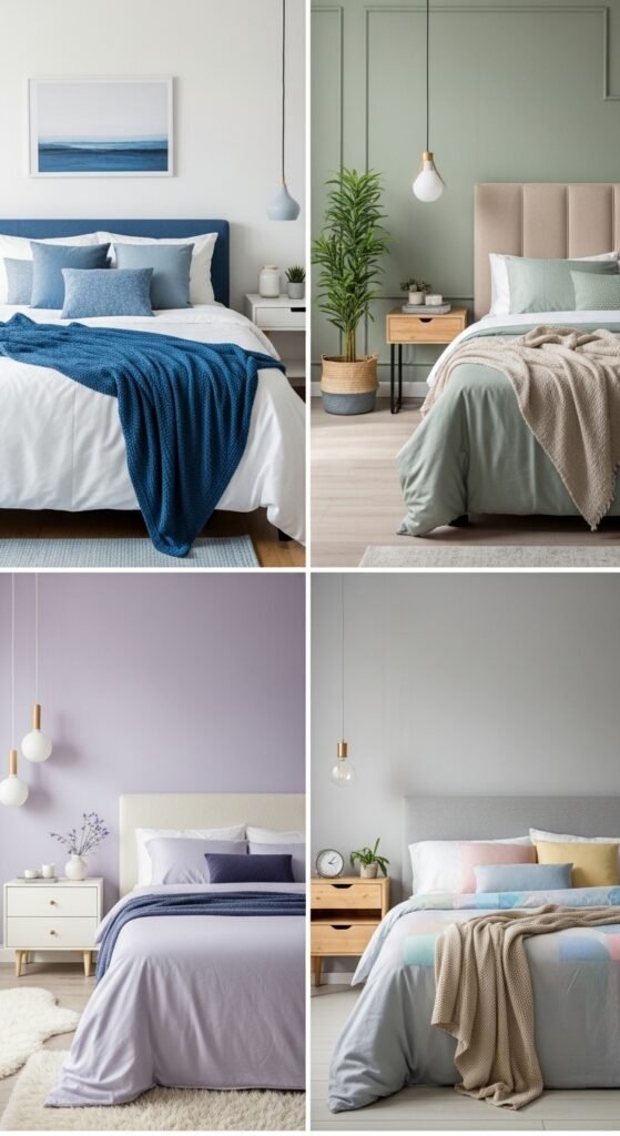 Modern bedroom design using relaxing colors for improved sleep quality