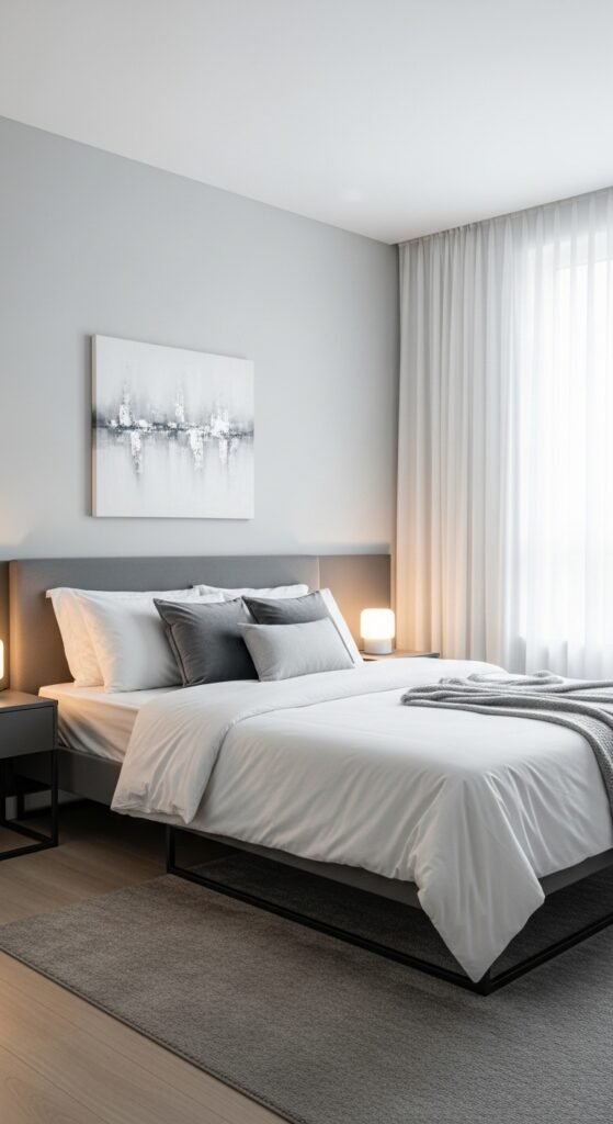 Modern bedroom design using relaxing colors for improved sleep quality