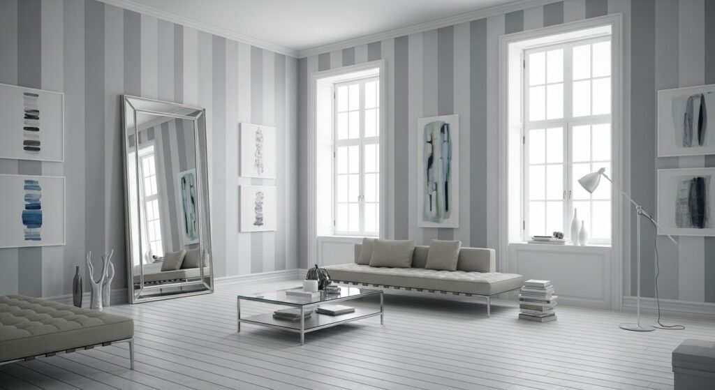 A stylish room that looks taller because of smart visual design choices.