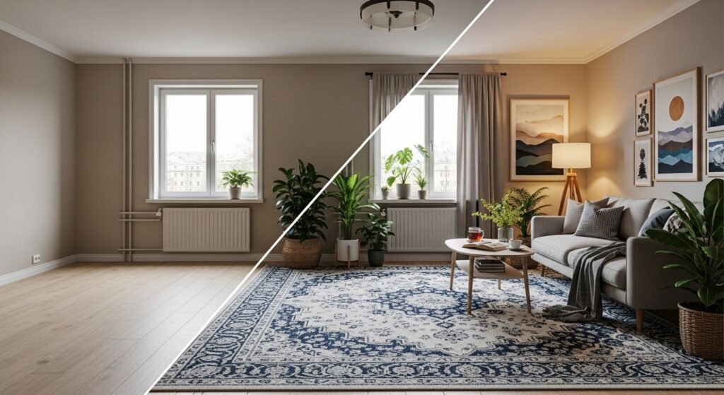 Rental apartment before and after decorating.