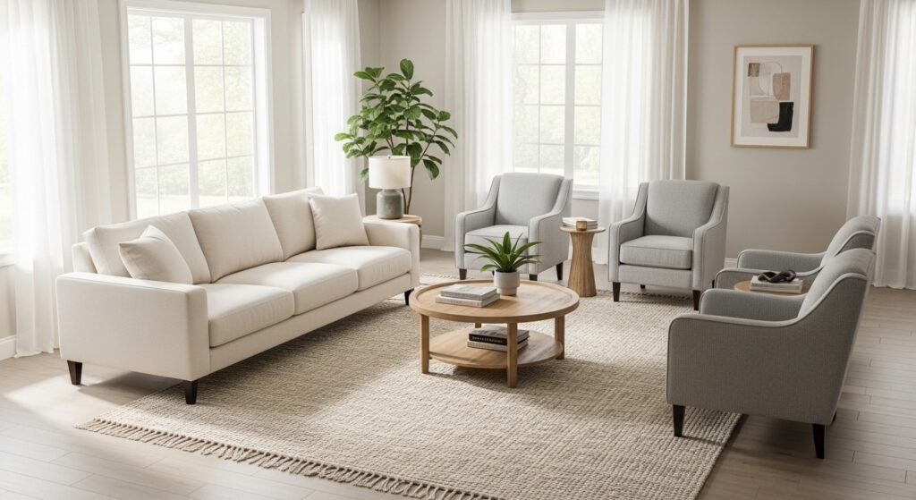 Small living room with furniture arranged in a U-shape layout