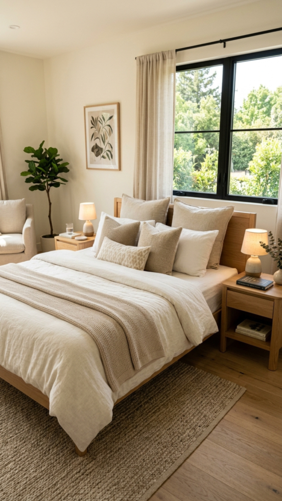 Modern bedroom decor ideas — hotel-style layering