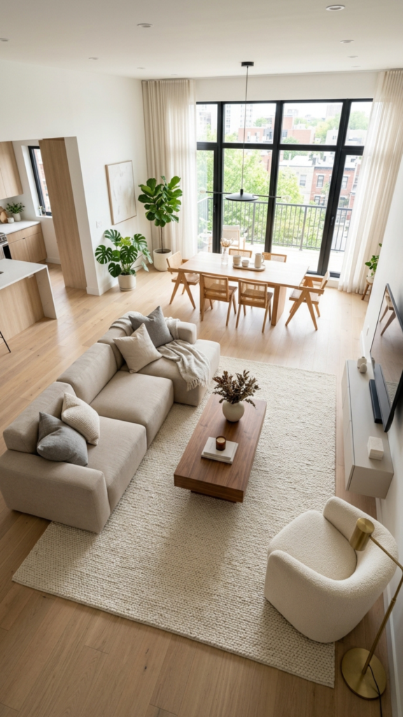 Area rug defining space — modern home decor ideas