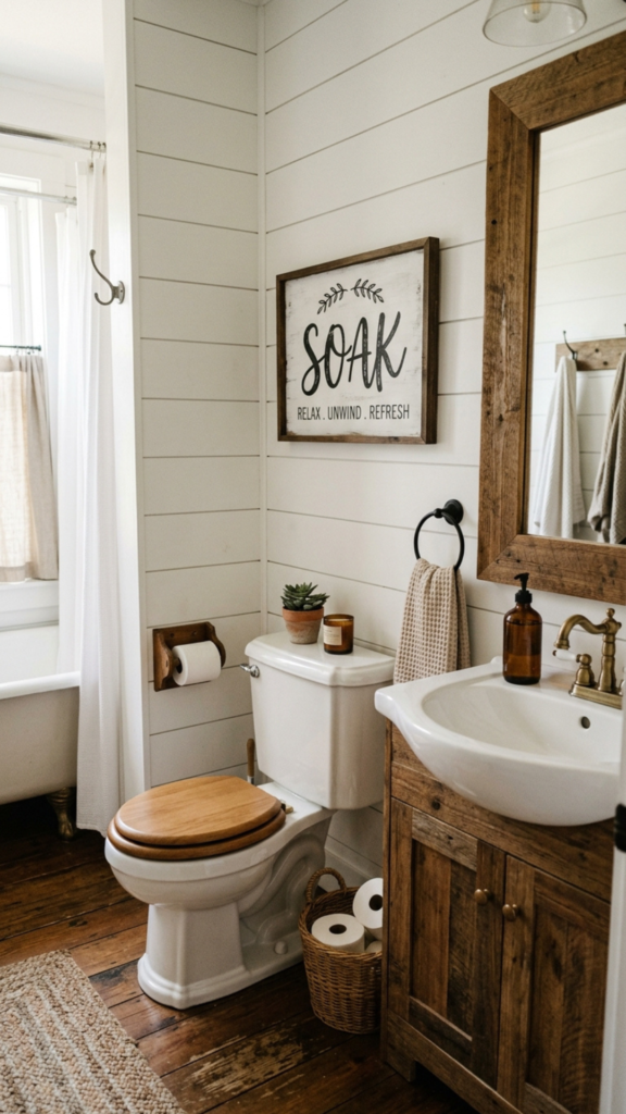 Vintage farmhouse bathroom wall decor ideas.