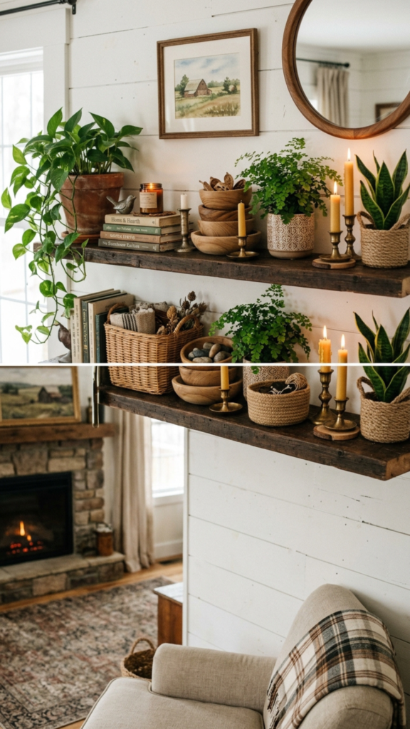 Natural elements in farmhouse living room decor ideas