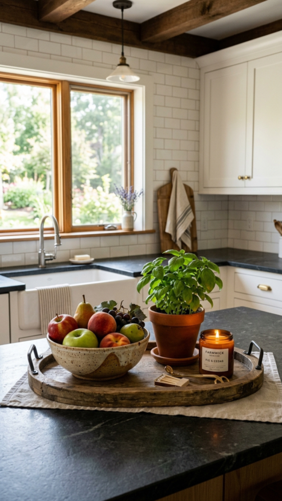 Farmhouse kitchen countertop styling ideas on a budget