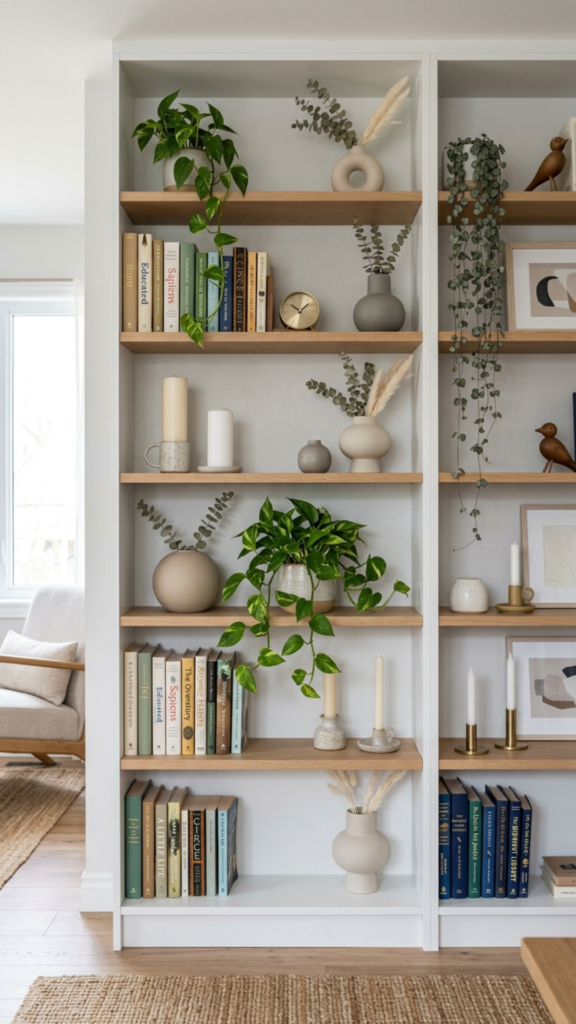 Styled shelves as part of modern home decor ideas