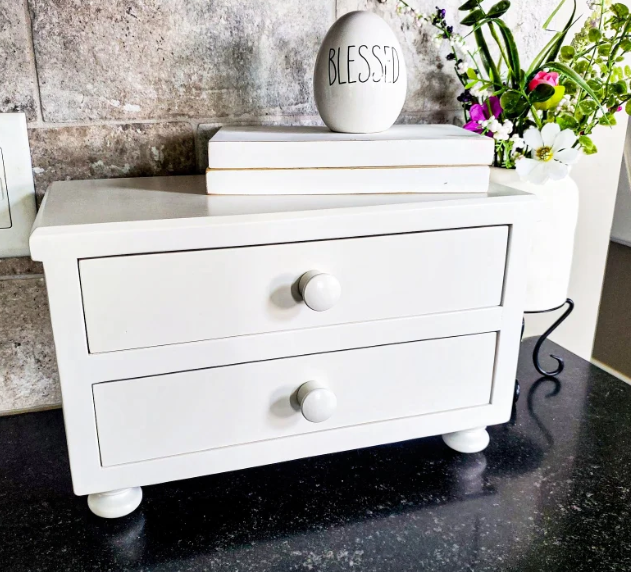 Farmhouse Countertop Cabinet: Ivory Wood Kitchen Organizer
