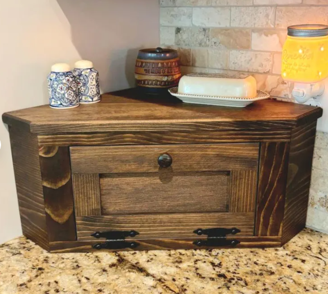 Corner Bread Box Wood breadbox Kitchen Countertop Bread box farmhouse kitchen storage