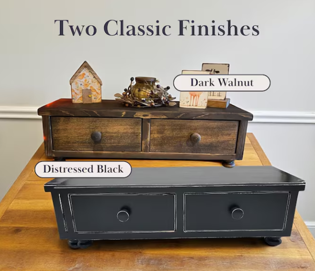 Wood Primitive Farmhouse Kitchen Countertop Cabinet – Rustic Kitchen Counter Organizer with Drawers