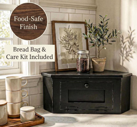 Solid Wood Corner Bread Box-Modern Farmhouse Kitchen Storage