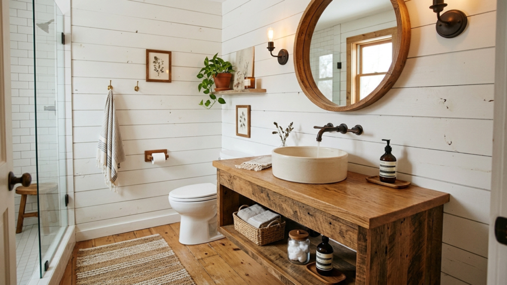 Floating Wood Vanity Ideas for a Modern Farmhouse Small Bathroom ideas