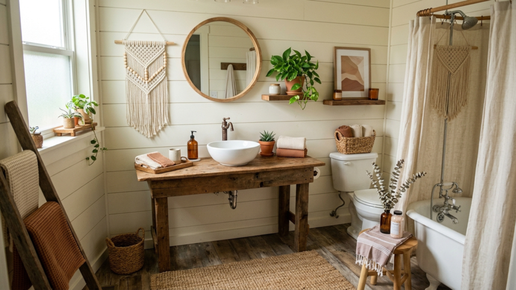 boho farmhouse guest bathroom decor