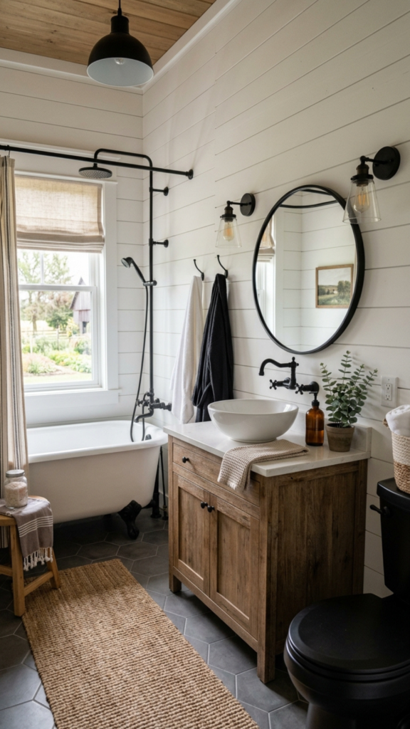 shiplap farmhouse bathroom walls decor idea